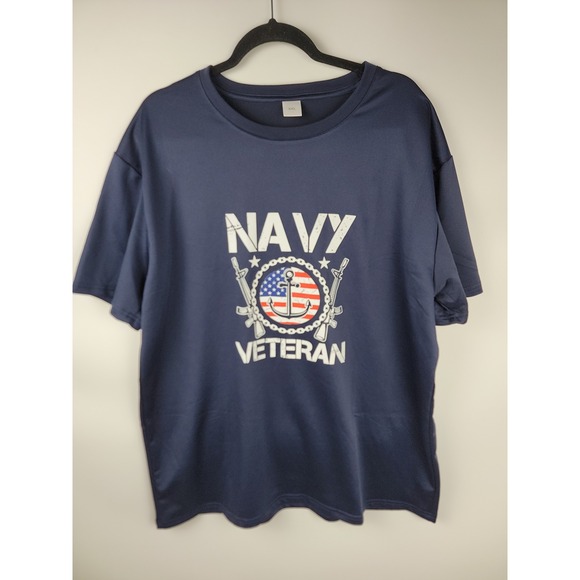 Other - Mens Navy Veteran T Shirt Graphic Print XXL Blue USA Flag Anchor